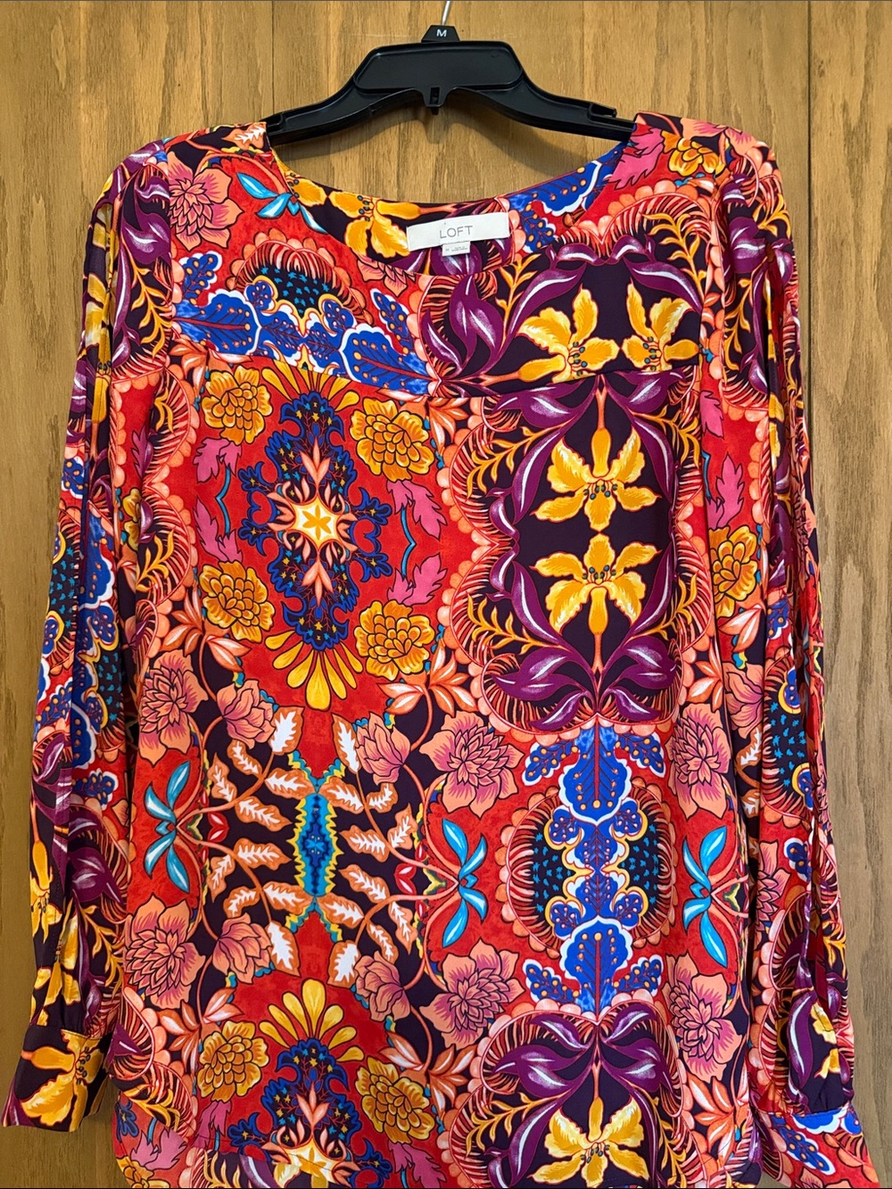 LOFT Women's Multicolor Floral Print Long Sleeve Lightweight Medium Top